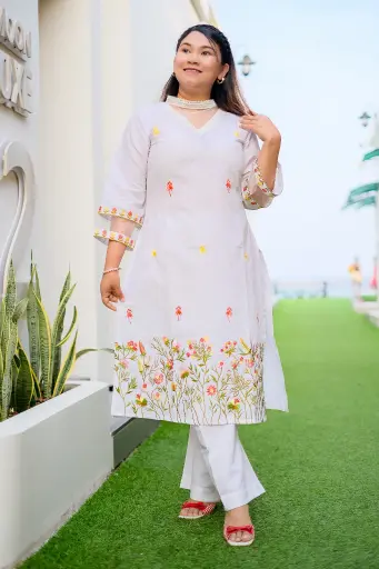 White Floral Embroidery Co-Ords
