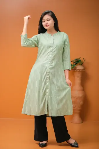 Pastel Green Stripped A-Shaped Kurti