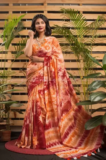[0106] Burnt Orange Red Cream Shibori Tie-Dye Sharee