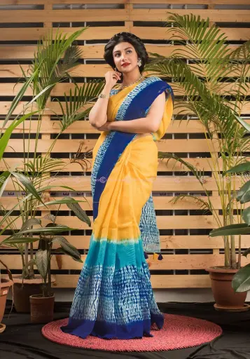 [0106] Yellow Blue White Shibori Tie-Dye Sharee