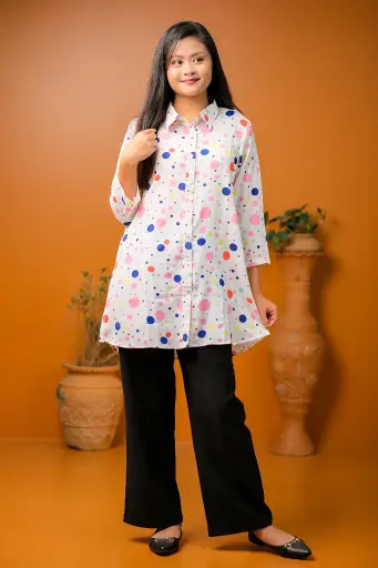 White Polka Dot Pattern Short Kurti