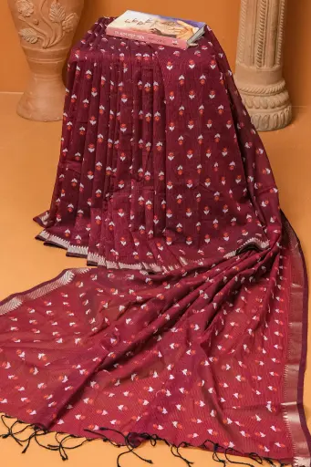[0135] Deep Wine Small Floral Kotta Cotton ‍Sharee 