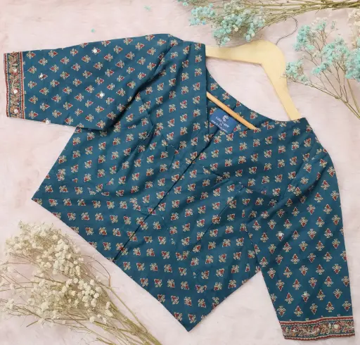 Torrey Blue Jaypuri Cotton Sequins Blouse 