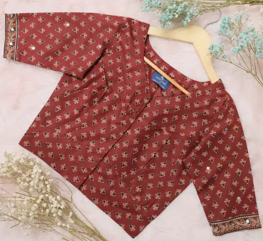 Maroon Jaypuri Cotton Sequins Blouse 