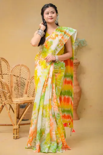 [0106] Lemon Yellow Orange Shibori Tie-Dye Sharee 