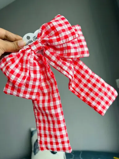 [9904] Red Check Cute Bow Hair Bands