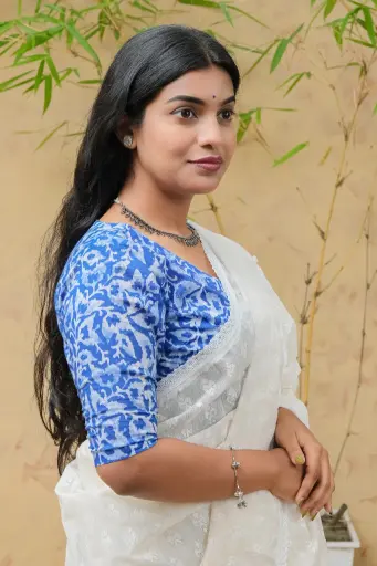Indigo White Floral Natural Dye Blouse