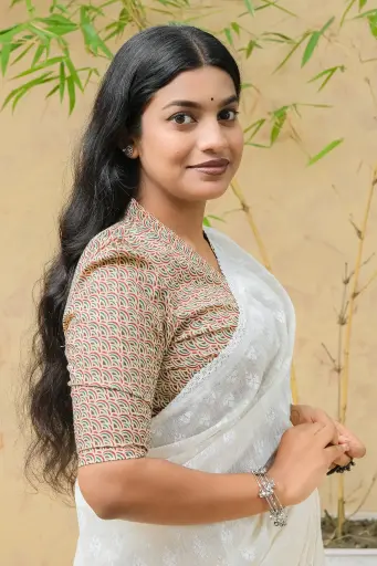 Beige Scallop Print V-Neck Jaypuri Cotton Blouse