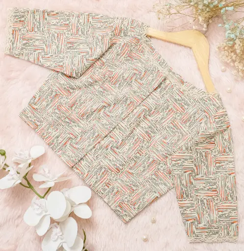 Off-White Orange Ash Print Round Neck Screen Print Cotton Blouse