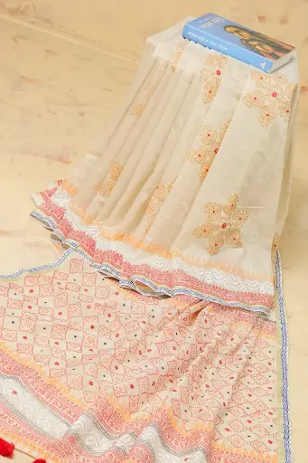 [0134] Khaki Body Orange Maroon Hand Work Sharee