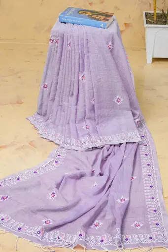 [0134] Lavender Body Peach Purple Hand Work Mirror Kotta Cotton Sharee