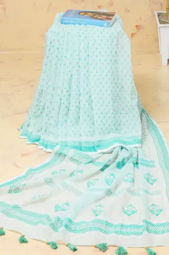 [0134] Ice Aqua Tiny Floral Hand Work Sharee