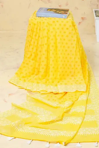 [0134] Bright Yellow Small Floral Hand Work Sharee